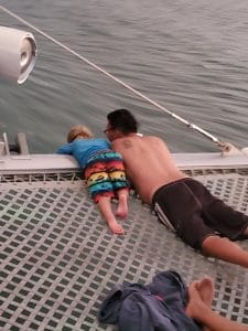 Father and son on a Catamaran sunset tour, imagine you could be here too if you stay with us!